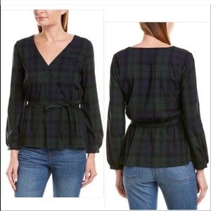 J.Crew plaid faux wrap front blouse